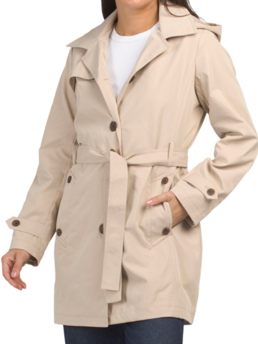 WEATHERPROOF Single Breasted Hooded Trench Coat